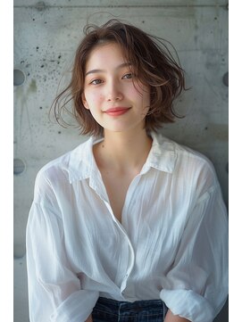 クラン 岡本(Chlan) 小顔外ハネ無造作ボブルフ×くすみベージュ