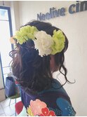ヘアセット ハーフアップ 波巻きヘアアレンジ
