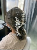 ダウンフルアップヘアセット編み込みアレンジ結婚式二次会