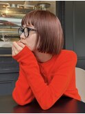 ミニボブ オレンジカラー ボブウルフ ワイドバング ボブ【Riku】