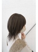 くびレイヤーエモージュ前髪パーマグレーベージュレイヤーボブ