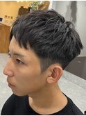 ビジネスショートメンズマッシュツイストパーマツーブロック