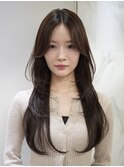 横浜西口ミディアムレイヤーワンカラーカーキグレージュカラー