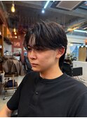 韓国風センターパートニュアンスパーマ刈り上げ眉毛カット