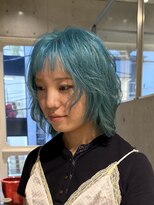 ヲタク 渋谷 代官山 恵比寿(wotaku.) ミントブルーハイトーンケアブリーチ切りっぱなしウルフレイヤー