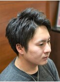 ツーブロック/束感ショート/バーバー/メンズ/アップバング