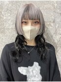 ホワイトシルバーコントラスト姫ロングウルフ