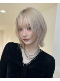 ミルクティーブロンド/ダークブルー/デジタルパーマ/渋谷