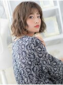 グレーベージュ小顔ゆるふわボブパーマA2上尾20代30代40代