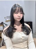 内巻きワンカール/レイヤーロング/ぱっつん前髪/小顔ヘア