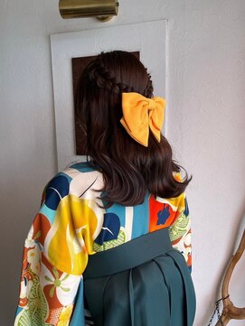 美容室 メザミー MESAMIES 編み込みリボンハーフアップ卒業式 袴 前撮り