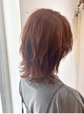 ウルフ　外ハネ　オレンジ　ブリーチ無し