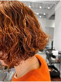 原宿アプリコットオレンジスパイラルパーマウェーブヘア大人ボブ