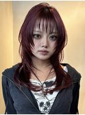 【GEEKS渋谷】ワインレッド/ウルフ/レイヤー/顔周りカット