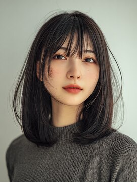 黒髪/クラゲヘアー/オリーブグレー/小顔/ココアベージュ/大口