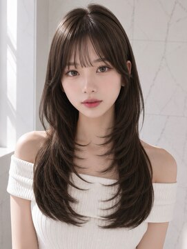 ユーフォリア 銀座(Euphoria) ミルクベージュツーウェイバングミディアムレイヤーカット暗髪