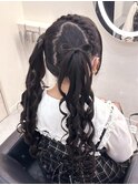 編みカチュリボンツインテール【クランソア】ヘアセット/心斎橋