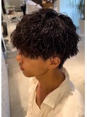 大分メンズツイストスパイラルパーマツーブロックマッシュ