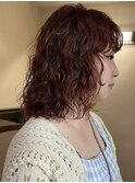 無造作パーマ_オレンジカラー_カットパーマカラー