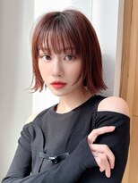 アフロート ディル(AFLOAT D'L) 顔周りぱっつんシースルー外ハネボブチェリーピンクブラウン