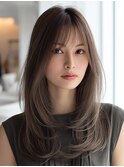 ミディアムレイヤー/ハッシュカット/ブラウン/シャギーカット