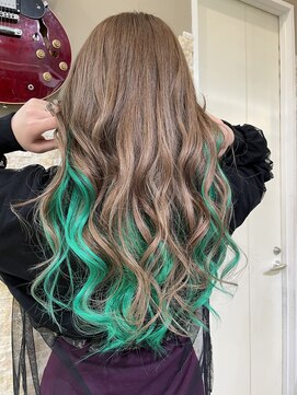 アンク クロス 関内店 エクステでインナーカラー、【グリーン】