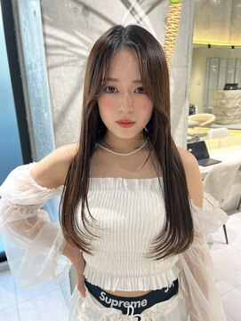 ロンドメリア 天神大名店(Lond Melia) ★グレージュカラー斜めバングデザインカラーシルキー ベージュ