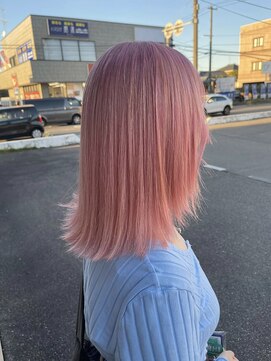 アースコアフュールボーテ 新潟中野山店 (EARTH coiffure beaute) ベビーピンク_ワンブリーチ_ハイトーン_切りっぱなしボブ