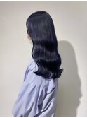 20代30代エクステグラデーションブルーアッシュ立体感ロング