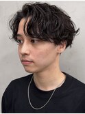 メンズセンターパートニュアンスパーマ毛流れ縮毛矯正刈り上げ