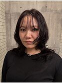 ミルクティーブロンド/ダークブルー/デジタルパーマ/前髪/戸塚