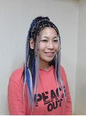 1/2ハーフ☆人毛ブレイズ☆パステルカラー青グレーパープル♪