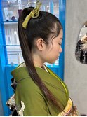 ヘアアレンジ成人式卒業式振袖着物タイトポニーテール産毛前撮り