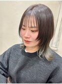 ミディアムウルフに襟足ハイライト @20代30代40代50代