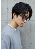 センターパートニュアンスパーマ黒髪刈り上げ刈り上げ