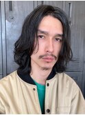 黒髪色気ボブミディアムロングセンターパートメンズスタイル
