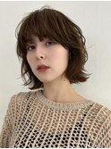 ＊くびレイヤーエモージュ前髪パーマグレーベージュレイヤーボブ