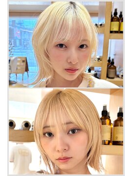 オーガニックマインド 坂戸 鶴ヶ島(organic+mind) 20代◎冬に輝く金髪レイヤー！小顔ウルフで大人可愛く