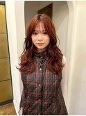 20代30代透明感オレンジベージュ×ふんわりくびれロング