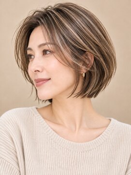 ノイ(neu) 大人ボブ/ショートボブ/白髪ぼかしハイライト/髪質改善/艶髪