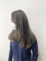 小森谷,黒髪,グレーベージュ,レイヤーロング,前髪パーマe65