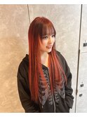 ギャルストリート韓国アイドル風赤髪黒メッシュWカラー