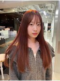 艶髪ロング/ブリーチなしダブルカラーカッパーブラウン