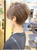 クールショート/ショートパーマ/ボブルフ/ピンクベージュ/柴