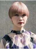 ハイトーンピンクオレンジくせ毛多毛ショート30代40代ブリーチ