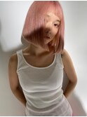ペールピンクダブルカラーインナーカラーケアブリーチ内巻きボブ