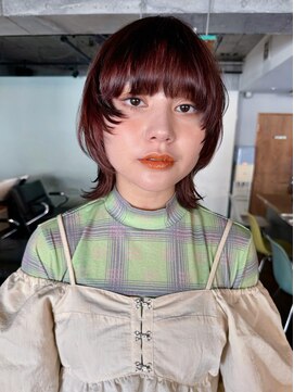 ノラジャーニー(NORA Journey) 【阿形】ブリーチなしチェリーレッド×マッシュウルフカット