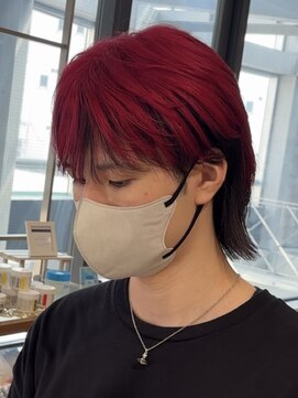 アウラ(AURA) メンズブリーチカラー/フェザーショート/チェリーレッド