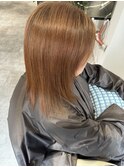 白髪ぼかし切りっぱなしボブブリーチなしカラーオレンジベージュ