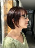 赤ブラウン&ショートボブ